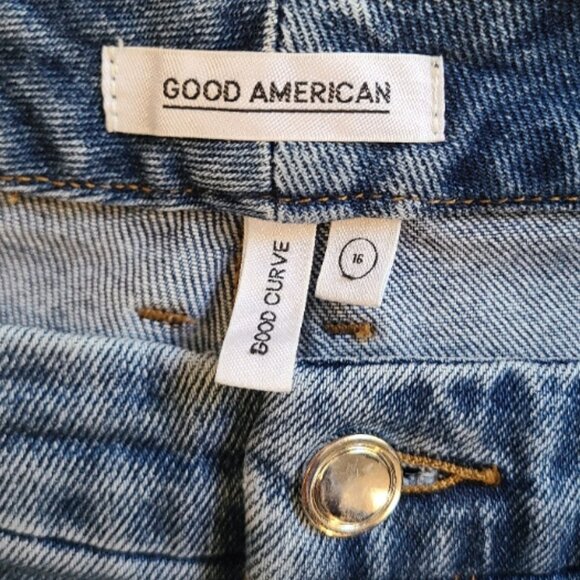 GOOD AMERICAN GOOD CURVE STRAIGHT JEANS CROPPED RAW HEM HIGH RISE STRETCH sz 16 - Picture 7 of 8